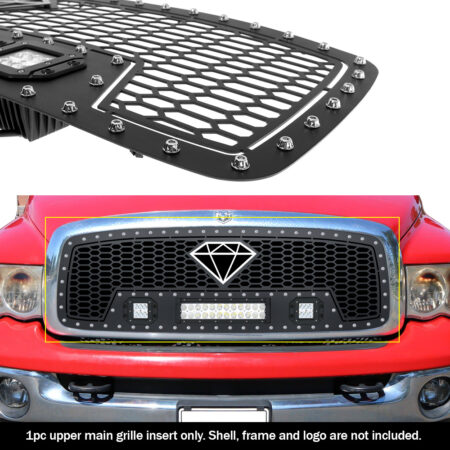 APS GR04LEB75L – Laser Cut Rivet Mesh With LED Light Bar Main Upper Black Grille