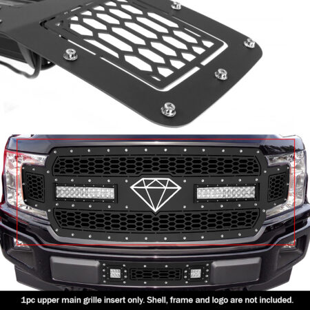 APS GR06LFD00L – Laser Cut Rivet Mesh With LED Light Bar Main Upper Black Grille