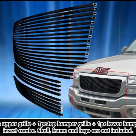 APS GR07FGG96J – Black Stainless Steel Horizontal Billet Main Upper, Top Bumper & Lower Bumper Grille