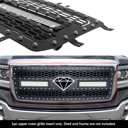 APS GR07LEI73L – Laser Cut Rivet Mesh With LED Light Bar Main Upper Black Grille